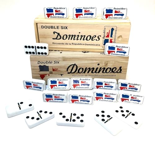 PRK 14 Dominican Republic Dominoes Double Six Novelty Set with Dominican Republic Flag Design - Ideal for Parties 1 Set med Size Domino