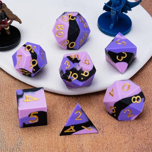 D&D Silicone Rubber Polyhedral Dice,Sharp Edges DND Dice Set 7pcs (D4, D6, D8, D10, D12, D20, D%) for Dungeons and Dragons, RPG, MTG for Ages 15 and Up - color: Pink Black Purple