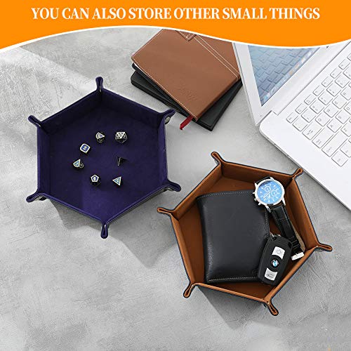 Grajar 2 Pcs Portable Folding Dice Rolling Tray Set for RPG DND Table Games - PU Leather and Velvet Holder Storage Box - Navy Blue and Camel - color: Navy Blue and Camel