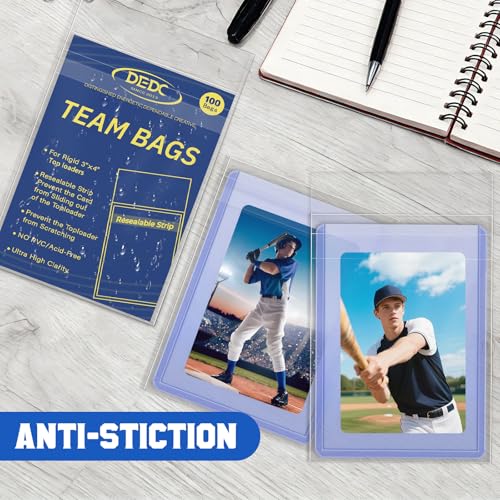 DEDC 500 Pcs Resealable Team Bags for Card Sleeves Set with Bottom Adhesive Strip Clear Cards Sleeve for Top Loaders & Raw Cards Thick Trading Card Protectors for Long-Term Storage & Display - size: 500 pcs Resealable