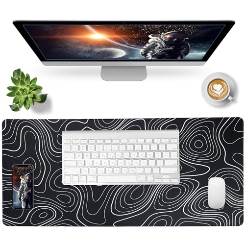 Bloss Large Gaming Mouse Pad Desk Mat, Mousepads with Anti-Slip Rubber Base, Extended Desk Pad, Mouse Mat-Black and White Topography (31.5 x 15.7 Inches, 2MM) - color: Topographic-no Wrist Rest, size: 31.5 in x 15.7 in x 0.08 in