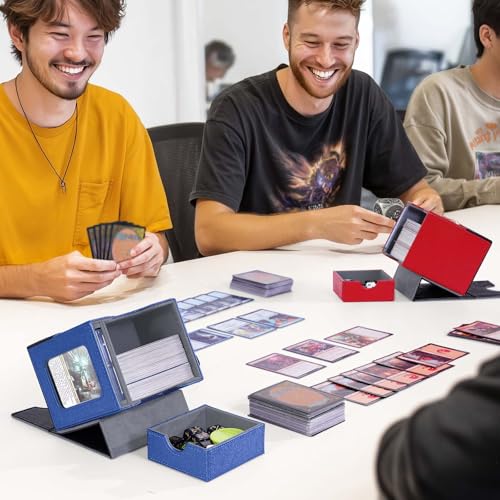 Kabinka Commander Deck Box for MTG with Dice Tray, Yugioh Deck Box with Metal Emblem, Holds 100 Double-Sleeved Cards for TCG, Cards Storage Case with 35PT Magnetic Card Holder (Black& Blue, Puzzle) - color: E-Black& Blue, Puzzle