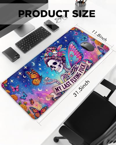 Mouse Pad, Desk Mat, 31.5x11.8in Large Mousepad | Desk Pad with Stitched Edge & Rubber Non-Slip Bottom, Gaming Mouse Pad, Mousepad for Home, Office, Butterfly Skeleton - color: Butterfly Skeleton