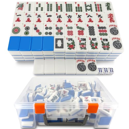 1.2" Mahjong Tiles Set with Carry Box, 166 American Mahjong Only (Blue) | mahjong tile set - color: Blue
