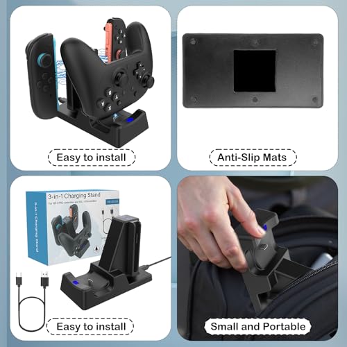 Controller Charger for Nintendo Switch 2 Pro/Joycon, Switch 2 Pro Charging Dock for Joy-Cons, 3 in 1 Charger for Joy-con 2 with LED Indicator and Charger Cable