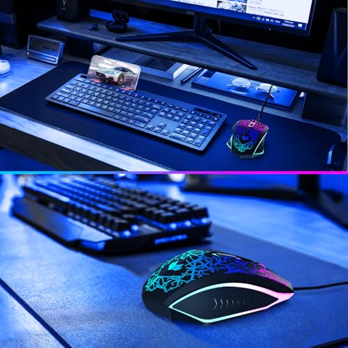 Wired Gaming Mouse, 4-Color LED Light Computer Mouse, Ergonomic Mouse with 6 Silent Click Buttons, 3 Adjustable 2400 DPI USB Wired Mouse for Laptop, PC, Mac, Black