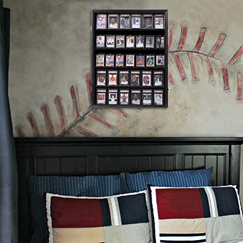 VERANI 35 Graded Sports Baseball Card Display Case Wall Mount Black 2PC | Lockable Trading Card Wall Cabinet,98% UV Block Acrylic Panel,Premium Wood Frame,Vertical Wall Mount Only - size: Large-Vertical-Black-2Pack