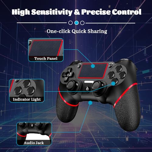 Wireless Controller for Ps4 Controller Compatible with PS4/Slim/Pro/Windows PC,with Touchpad/Vib-ration/Built-in Speaker&3.5mm Headphone Jack/Six-axis Motion Control/USB-C Charging Cable (BLACK RED) - color: Red Black