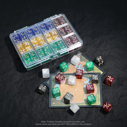 SIXPOINTS 48Pcs 12mm MTG Counter Dice Plus 1 Life Counters +1/+1 Tokens 4 Color 6 Sided Dice Set with Case for Magic The Gathering, MTG, TCG, Card Games Accessories (White &Black &Red &Green) - color: White &Black &Red &Green