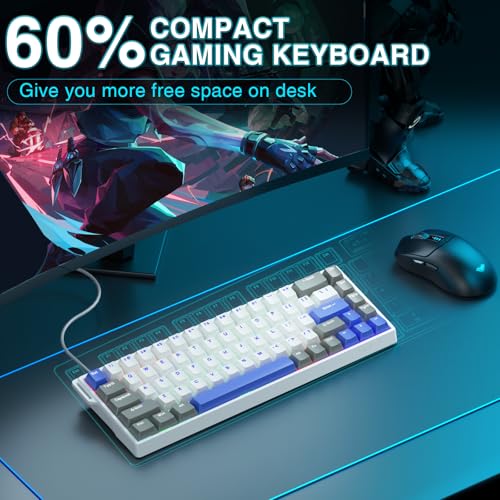 AULA WIN68 HE MAX - Hall Effect Gaming Keyboard with Magnetic Switch, Adjustable Actuation Fast Trigger Mode, 8KHz Polling Rate, RGB Backlit Wired Mechanical Gaming Keyboard 60 Percent Compact Design - color: Grey&White&Blue-Max Version