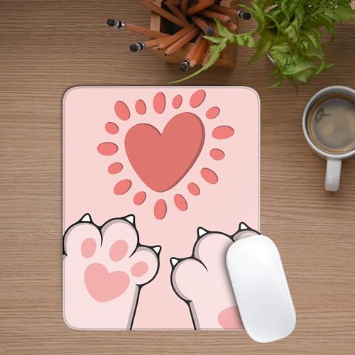 Cute Cat Paws Square Mouse Pad,Pink Cat Paws Mouse Pads for Wireless Mouse Desk Accessories,10"X8" Travel Mousepad with Non-Slip Rubber Base, Stitched Edge Mouse Pads for Desk,Computers,Laptop,Office - color: S-5