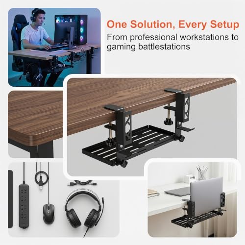 Loscarol Adjustable Under Desk Laptop Holder, Laptop Holder with Cable Management Tray, Desk Side Storage, Under Desk Laptop Mount, Laptop Holder with Cable Management Tray for Gaming, Office, Home