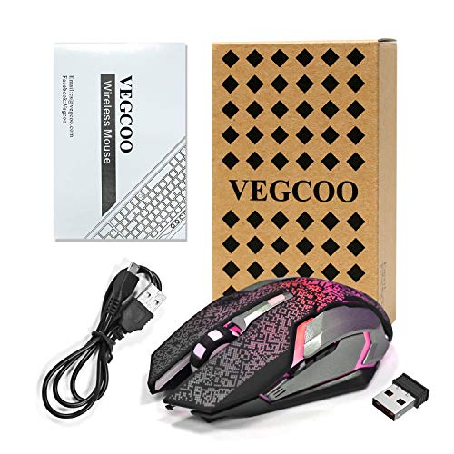 VEGCOO Wireless Gaming Mouse, C8 Wireless Rechargeable Mouse with Colorful LED Lights and 2400/1600/1000 DPI for Laptop and Computer (C9 Silver) - color: purple