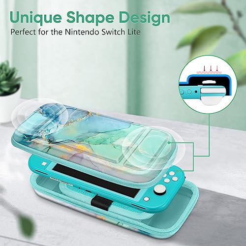 FINTIE Shockproof Carrying Case for Nintendo Switch Lite 2019 | Hard Shell Protective Cover, Portable Travel Storage Bag, Game Card / Micro SD Card Slots, Inner Pocket, Emerald Marble - color: emerald marble