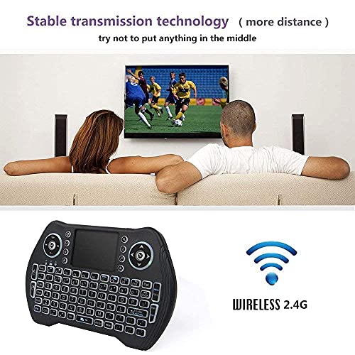 BL Mini Wireless Keyboard with Touchpad and Mouse Combo, Backlit Handheld Keyboard Remote for Android TV Box Smart TV PC HTPC Laptop Tablet Projector PS3 Raspberry Pi Windows Mac XBox, with USB Dongle