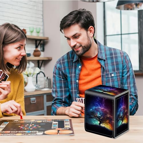 Card Deck Box for Trading Cards,MTG Commander Deck Box Fits 100+ Single Sleeved Cards,Leather Magnetic Card Storage Box for YuGiOh TCG CCG Cards,Galaxy Tree - color: Galaxy Tree