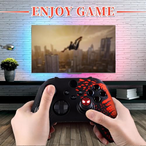 Anti-Slip Silicone Controller Skin Kit only for Xbox Series S/X | Controller Case with 2 Thumb Grip Cover & 2 Elevated Base - color: Red and Black
