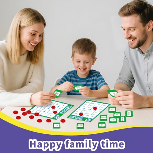 Sight Word Bingo Game, Learn to Read Vocabulary, Level 1 & Level 2 Bingo Board Game for Kindergarten, Preschool Learning Activities, Family Matching Games, Perfect for Classroom & Homeschool - style: Sight Words