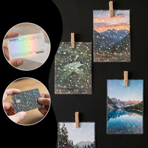HFATMOS 300 Pcs Photocard Sleeves Laser Flashing Holographic Card Protector | Dustproof Card Sleeves for Mini Photos Credit Name Trading Cards Album Photo Cards, Four-Pointed Stars Pattern - color: Four-pointed Stars Pattern