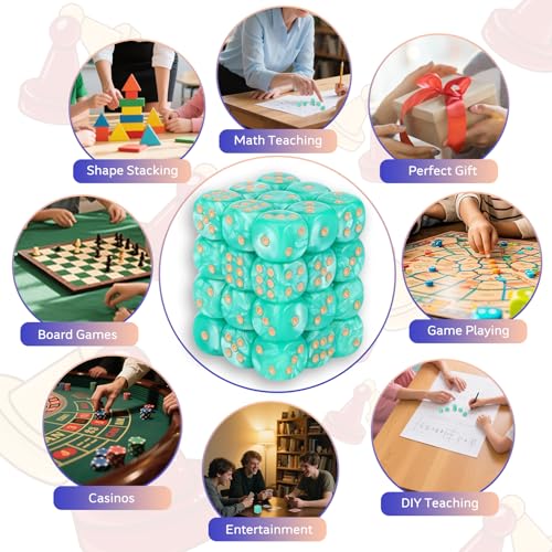 36 Pieces 12mm 6 Sided Mini Dice Set,Pearl Pattern D6 Game Dice Set,6 Sided Standard Game Dice for Board Games Dice Games Classroom Teaching Dices Game, with Portable Gaming Box(Cyan) - color: D6-cyan Pearl