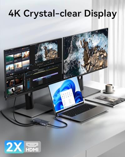 9-in-1 Docking Station Dual Monitor 4K LIONWEI USB C Hub for Laptop Mac | Dual HDMI, 4K, 100W PD, 5Gbps, Ethernet, SD/TF, USB C Dock for MacBook/Dell/HP/Lenovo/Thunderbolt Device - color: 9-in-1 (2 HDMI)
