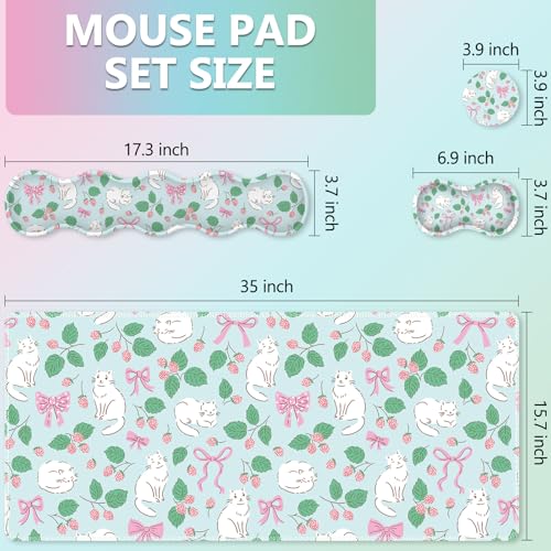 AIMSA Keyboard Wrist Rest Large Mouse Pad Wrist Support Combo, Bows and Kittens Keyboard Pad Desk Mat, Ergonomic Wrist Rest Cushion Pad for Home Office Gaming - color: Bows and Kittens