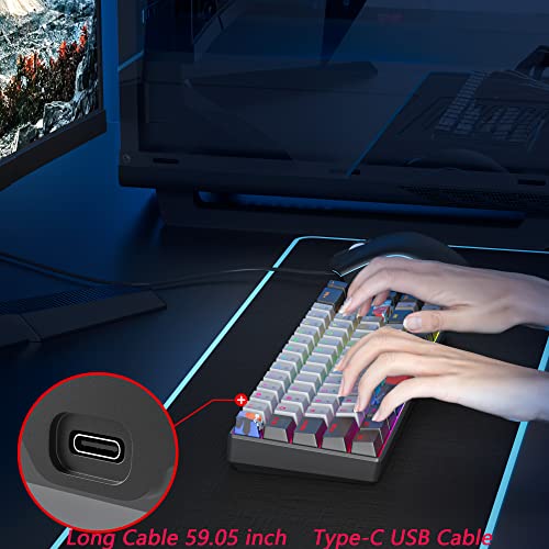 Protable 60% Percent Gaming Keyboard Mechanical, Mini Compact RGB Backlit 68 Keys Wired Office Keyboard with Red Switch for Mac/Win (Dolch/red Switch 68) - color: Dolch/red Switch 68