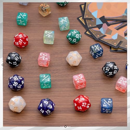 12 PCS D20 Spindown Dice Set in 6 Pearl Colors for MTG Accessories | Easy to read, 0.86 Inches 20 sided countdown D20, a grey velvet bag
