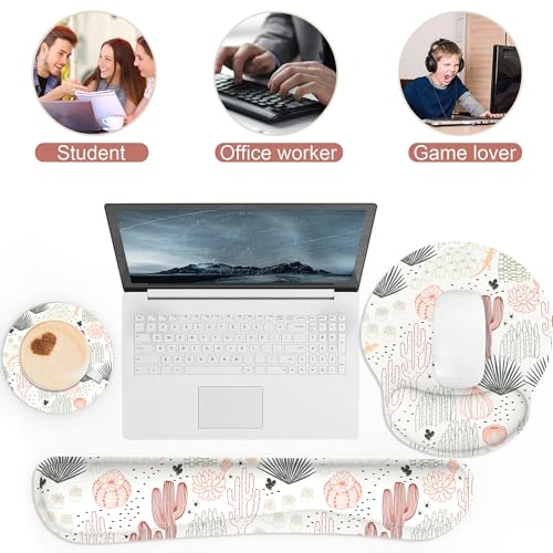 Ergonomic Mouse Pad with Wrist Rest and Keyboard Wrist Rest, Mousepad and Wrist Rest for Computer Keyboard, Pain Relief, Non-Slip Rubber Base, Mouse Pad with Wrist Support for Gaming, Office, Cactus - color: Cactus