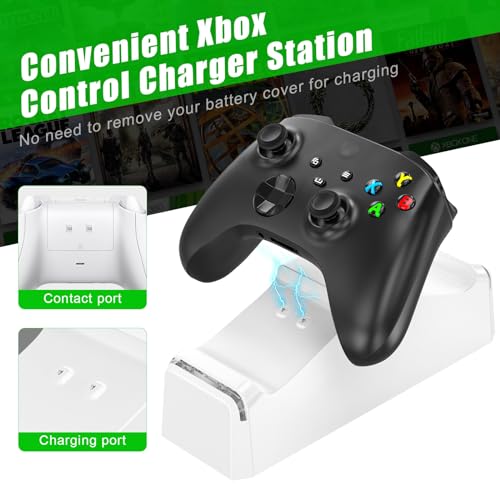 KEKUCULL Dual Dock Charging Station Compatible with Xbox Series X/S, Xbox One/One X/One S Controllers, Efficient Xbox Controller Charger with 2 * 1100mah Rechargeable Controller Battery Packs(White) - color: White