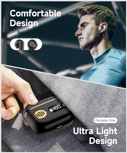 CoolJumper Wireless Bluetooth 6.1 Earbuds with Real-Time AI Assisted Translation, Digital LED Charging Case Waterproof Sport in Ear Headphones for Travel Gym Running - color: black gold