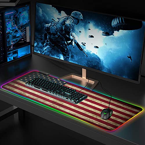 Meffort Inc RGB Gaming Mouse Pad - Large LED Gaming Mouse Mat with Custom Design Stitched Edges (23.6 x 13.7 Inch, USA Flag) - color: Usa Flag, size: 23.6 x 13.7 Inch