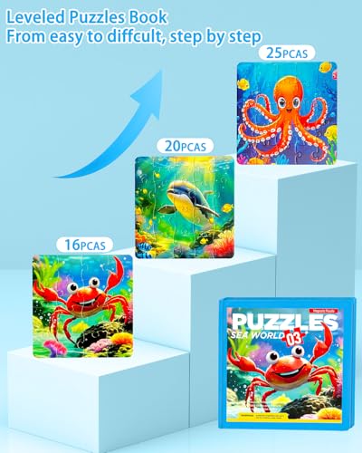 Magnetic Puzzles for Kids 4-6, Children Travel Puzzle Book Activity Toys Games for 3 4 5 6 Years Old Kids Boys Girls in Car Airplane, Learning Magnet for Road Trip (Crab) - style: Ocean Crab(16+20+25)