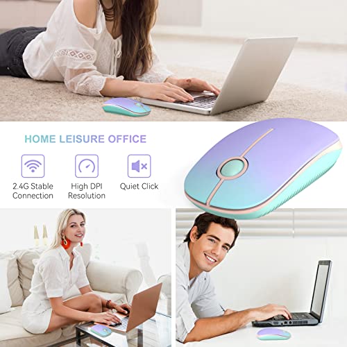 Unipows Wireless Mouse-2.4G Slim Portable Computer Mouse with Nano Receiver | Less Noise Mobile Optical Mice for Notebook, PC, Laptop, Desktop, Gradient Mint Green - color: Gradient Mint Green