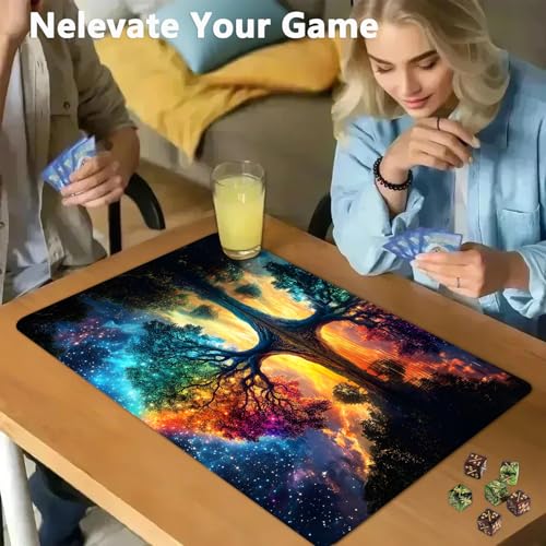for MTG Game Playmat - 24 x 14 inches with Dices and Storage Bags, Non-Slip Base for TCG and Board Game Card Mats, Trading Card Games Mat, Rainbow Tree of Life Pattern Collectible Card Playmats - color: Jv-playmat-p7-1-h218