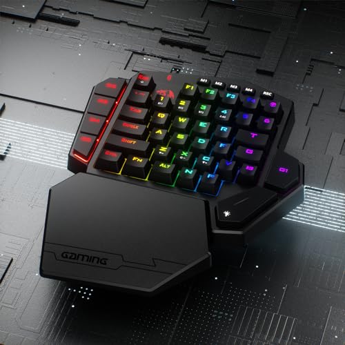 Redragon K585 PRO Wireless One-Handed Mechanical Keyboard, 42 Keys 3-Mode RGB 40% Gaming Keypad w/ 7 Onboard Macro Keys, Detachable Wrist Support, Rechargeable Battery (Brown Switch) | 0-Delay 2.4GHz Connection, On Board Macro Keys Keyboard, USB Pass-Thro