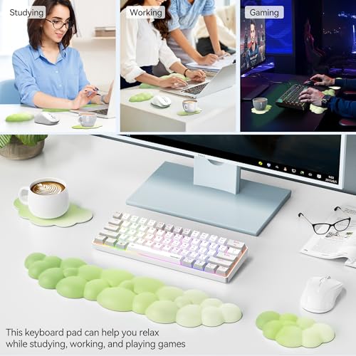 TECKNET Cloud Keyboard Wrist Rest Set, Cloud Wrist Rest with Non-Slip Base, PU Leather Wrist Pad for Keyboard with Ergonomic Memory Foam for Computer Laptop Gaming & Pain Relief, Gradient Green - color: Gradient Green