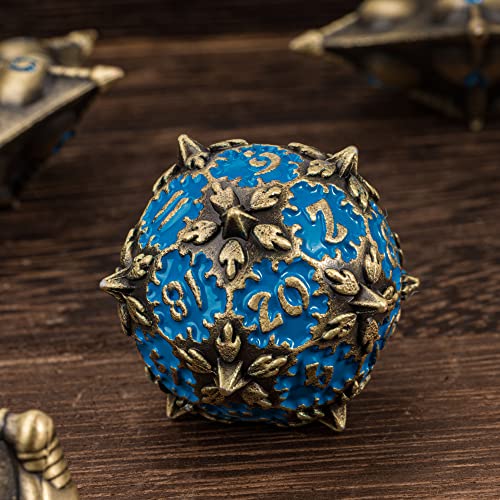 UDIXI Dragon Metal Dice Set D&D, 7-die Polyhedral Dice Set with Unique Shape for DND Role Playing Games (Bronze with Blue Number) - color: Dg-bronze With Blue Number
