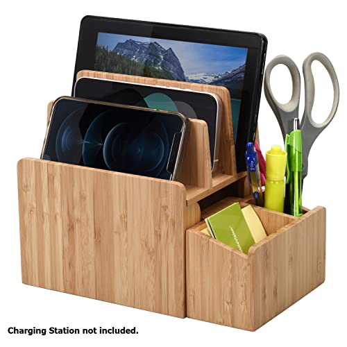 MobileVision Bamboo Caddy Add-On for Bamboo Charging Station Organizers; Compartment and cubby space fits pens, keys, and other small stationary items - color: Caddy Add-On Only