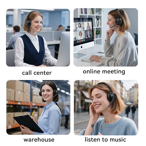 Gixxted (2026 Upgraded) Wireless Headset with Mic for Work, Bluetooth Headset with Noise Canceling Microphone, Wireless Headphones with Mic and USB Dongle and Mute, Fit for Computer/PC/Teams