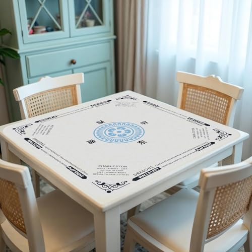 Mahjong Mat 32.4” x 32.4”, 3mm Thick Non-Slip Rubber Back Mahjong Table Mat, Noise Reduction Waterproof Mahjong Game Mat for Table, Mahjong Tile Mat for Cards, Dominoes & Board Games - color: White