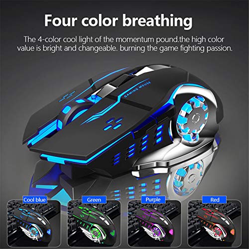 AULA SC100 Silent Wireless Gaming Mouse Rechargeable, with Side Buttons, LED Backlit, DPI Adjustable, 2.4G Wireless Optical Computer Mice Punk Cool Mouse for Games/Work (Black) - color: 2.4G (Black)