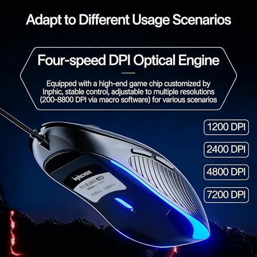 DGMINMU B1/2 Wired Gaming Mouse, Silent Click Ergonomic Mouse with 7200 DPI Adjustable, RGB Backlit, 6 Programmable Buttons, Braided Cable for PC, Mac, Laptop, Gaming & Office Use (B2-B) - color: B1/2-B