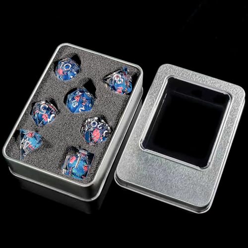 Sharp Edge Dice Set D&D Dice Resin Iridecent Mylar Galaxy D D Dice for RPG Role Playing Compatible with DND (Blue Quicksand + Plum Blossoms) - color: Blue Quicksand Plum Blossoms