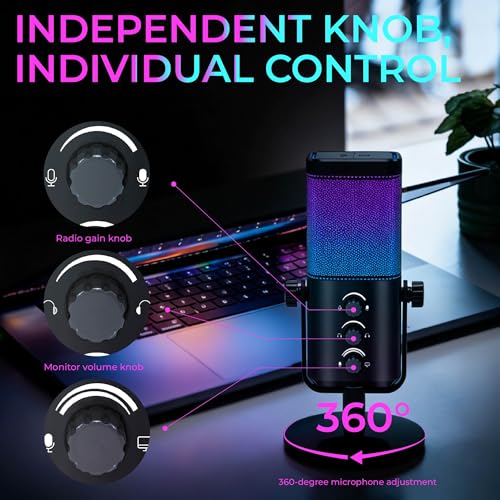USB Microphone for PC/Gaming,Smart ENC Noise Cancelling & Heart-Shaped Pickup,RGB Lighting & Multi-Knob Control for Streaming/Podcast,with Mic Arm Stand, Black Standard Model - style: Base style