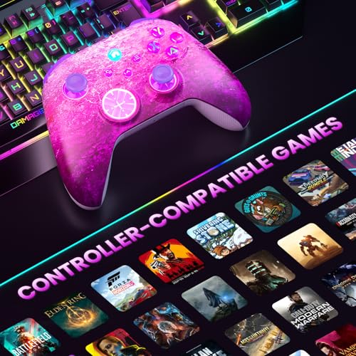 Xexvyrin RGB Wireless for X-Box Controller, Compatible with X-Box One X|S, Series PC, Special Edition Custom Controller 6-Axis Motion Control/3.5mm Audio Jack/Dual Vibration/Macro Function/Turbo(pink) - color: pink