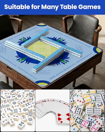 Mahjong Mat for Table, 32.2 Inch Square Mahjong Mats with 2026 Mahjong Card, Quiet Neoprene Noise Reduction Game Mat, Rubber Anti-Slip Base for Board Games, Tile Games & Dominoes Sage Blue - color: Sage Blue