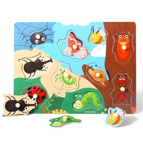 GRINNNIE 9 Pack Montessori Toddler Puzzle for 3 4 5 Years Old, Wooden Learning Puzzle for Toddlers 3-5, Animal, Alphabet, Number, Shape Peg Puzzles Set, Great Birthday for Boys Girls