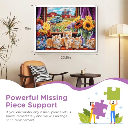 500 Pieces Jigsaw Puzzles for Adults, Cat Flower Truck Jigsaw Puzzles 500 Piece for Adults Seniors, Recycled Paper 500 Pieces Puzzle as Home Decor, Sturdy Puzzle Challenging Family Game Great Gift - style: Cat