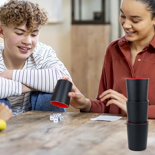 Felt-Lined PU Leather Dice Cup Set, 6 Quiet Dice Shaker Cups with 36 Dices for Bar Party Yahtzee Farkle Dice Games, Red and Black - color: Red#dice Cup Set